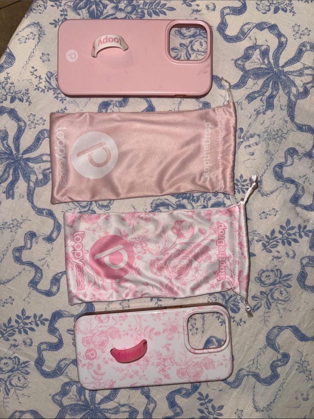 Set of 2 Loopy Pink iPhone 15 pro max Cases with dust bags